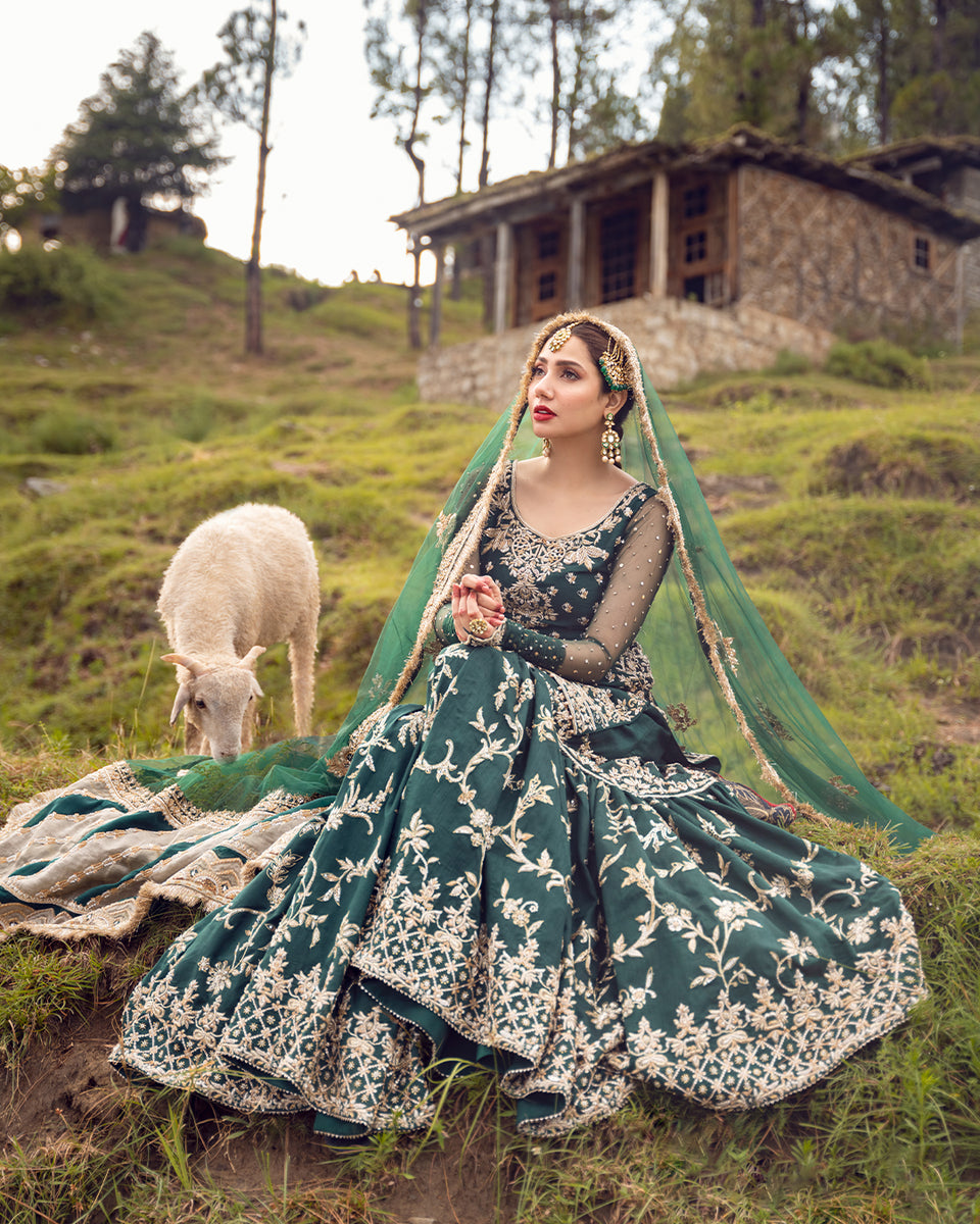 bottle green dress for wedding pakistani